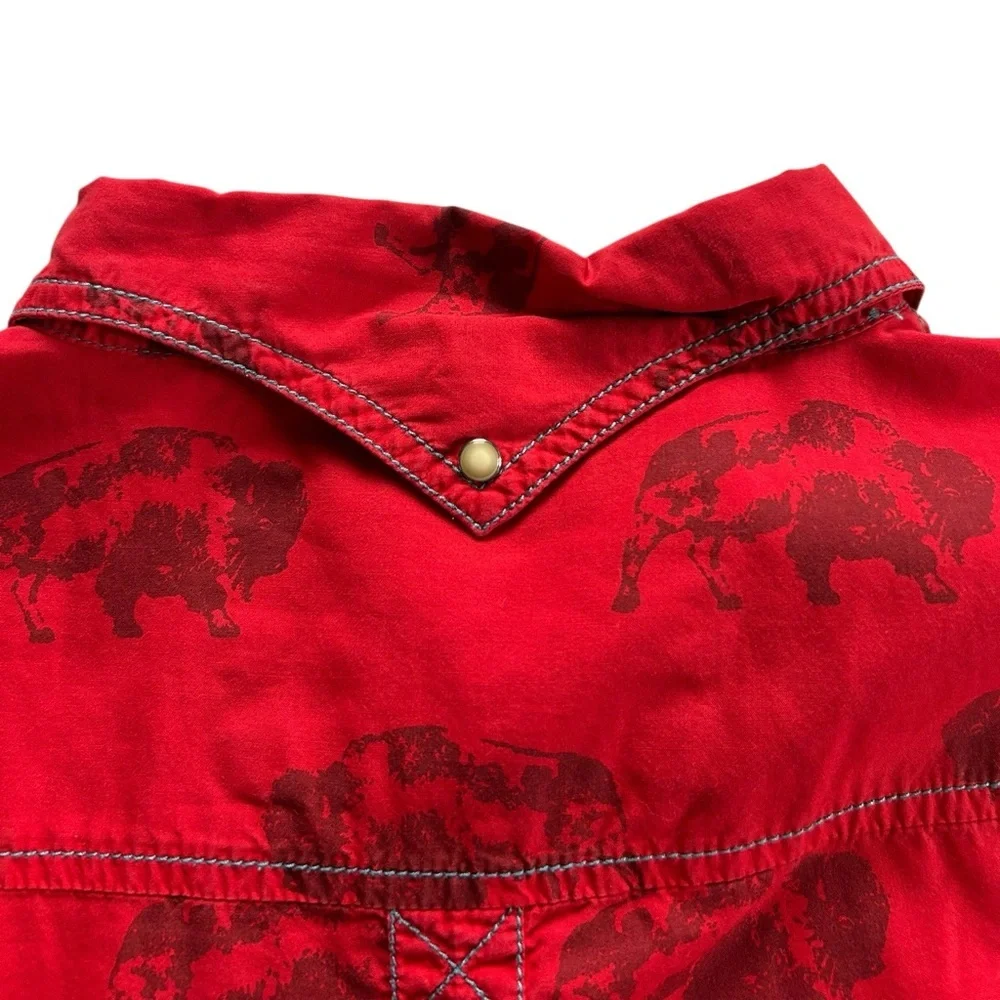 Barn Fly Buffalo Print Button Down Mens size Large 100% Cotton Red Western Rodeo